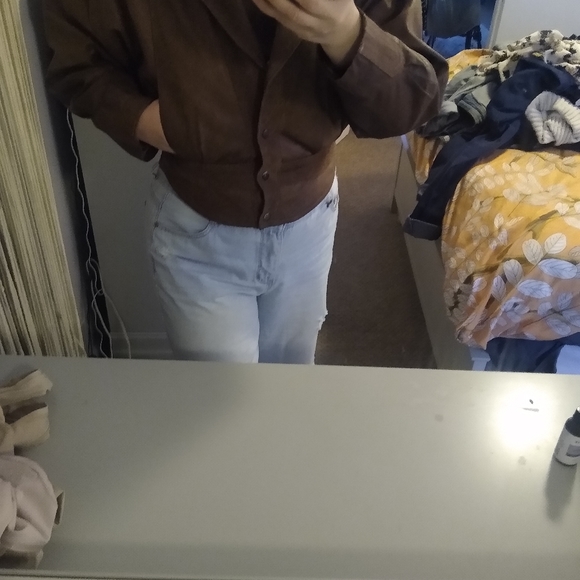 1980"s vintage leather jacket large Vintsge Leather Bomber Brown Caramel - Picture 12 of 14